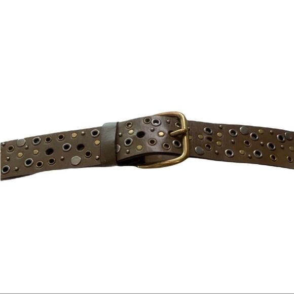 Brown Genuine Bonded Leather Belt with Metal Decor - Picture 1 of 6
